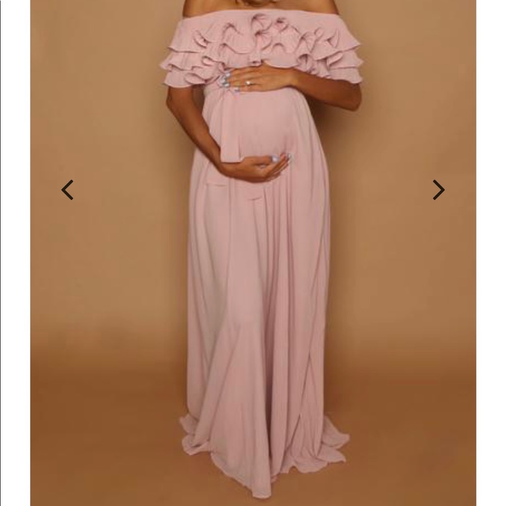 - Mauve Pink Ruffle Maternity Gown